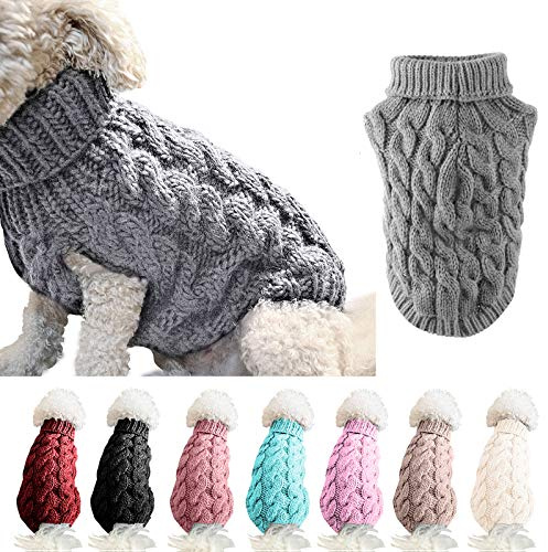 FAMKIT Pet Dog Turtleneck Knitting Sweater Coat, Dog Sweater, Gray, L