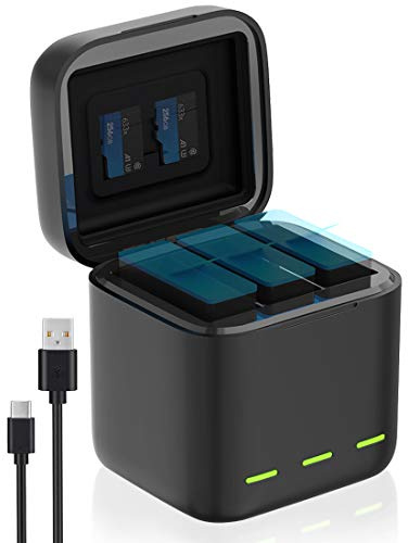 Jeebel Batteriladdare för GoPro Hero 12/11/10/9 Black — 3-Kanals Snabbladdare med Snabbladdning 2,4A & USB-C-Kabel — Kompatibel med Originalbatteri till GoPro Hero 9 10 11 12 Black (Utan batteri)