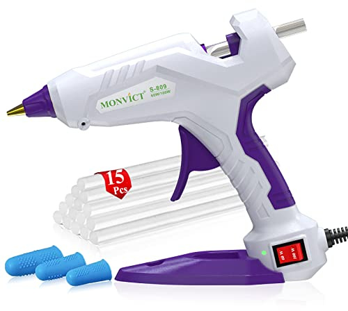 MONVICT Pistolet à colle chaude à double température 60/100 W avec 15 bâtons de colle et 3 protecteurs de doigts pour des réparations rapides, bricolage, art et artisanat