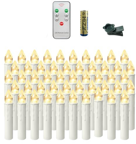 VA-Cerulean Candele a LED senza fili con telecomando e batterie, candele di Natale senza fiamma, decorazione natalizia bianca latte, per albero di Natale, matrimonio, festa e compleanno (50 pezzi,