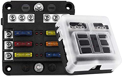 GIDREN Kfz Sicherungshalter Flachsicherung, ENDARK Kfz Sicherungskasten, 6 Fach Sicherungshalter mit LED-Anzeige Negativen Bus für Auto, Boot, Van, Suv, LKW (6 Way)