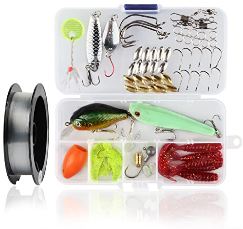 FainFun Angeln Köder Set, 96 PCS Angeln Köder Set, Angelzubehör Set, AngelnKöder Gemischt, Spinner Angeln Set Einschließlich Haken, Angelschnur, ect. für Süßwasser/Salzwasser Angeln