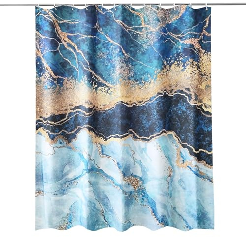 Trimming Shop Shower Curtain for Bathroom - Gold Cracked Lines, 180x200cm | Mould Proof and Mildew Resistant Washable Polyester Fabric Modern Bath Curtains with 12 Hooks