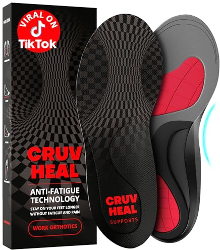 CRUVHEAL Work Orthotic Insoles - Anti Fatigue Medium Arch Support Shoe Insert Men Women - Plantar Fasciitis Flat Feet - Relieve Foot Pain - Work Boot Insoles Standing All Day (XL, Gray)