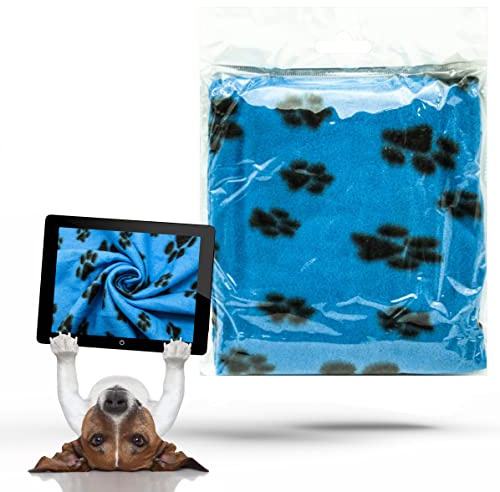 1 couverture lavable avec empreintes de pattes pour chien et chat | Couverture polaire douce et chaude pour animal domestique (bleu, 70 x 73 cm)