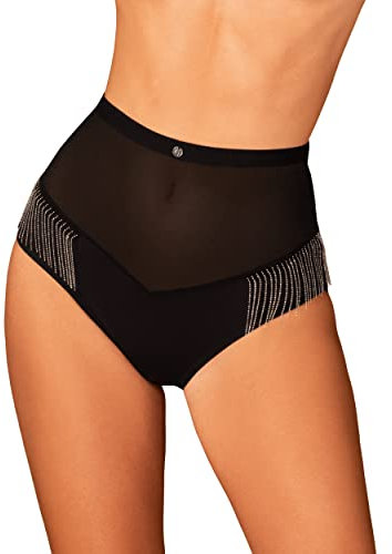 Obsessive - Höschen Milladis I mit Hoher Taille I Dessous Für Frauen I Einzigartige Verzierungen I Blickdichtem Stoff I Transparentem Material Und Mesh I Schwarz - M-L