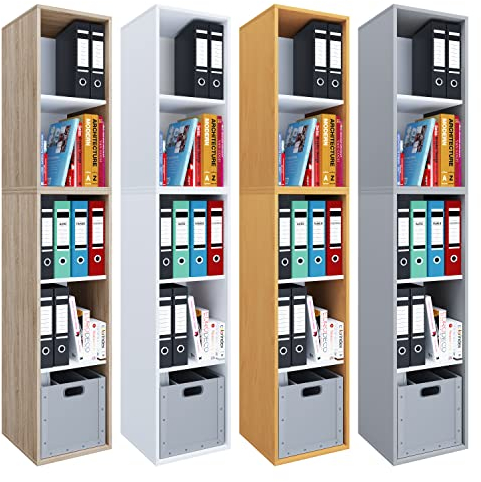 VCM Holzregal stehend | platzsparender Aktenschrank | Maße ca. H. 184 x B. 35 x T. 37 cm | Elegantes Regal | Büroregal – Lona I 5f