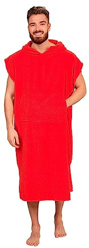 Adore Men's Cotton Hooded Changing Robe Red L/XL Poncho Towel