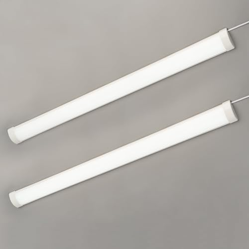 Qsmile 2 Stück LED Rohre 120cm 32w 3550lm KaltweiBes Licht 6500K Ultradünne LED Feuchtraumleuchte Einfach zu Installierende Lichtleiste für Büros Lager Garagen Keller Werkstatten