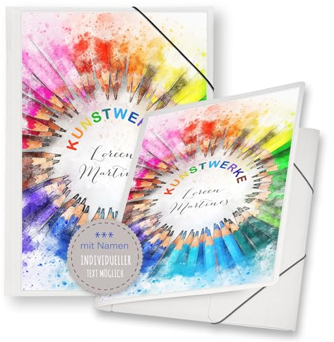 Zeichenmappe A4 oder A3 Schule Kindergarten Mappe personalisiert mit Namen Pencils - Kunstwerke Erinnerungsmappe Sammelmappe Junge Mädchen