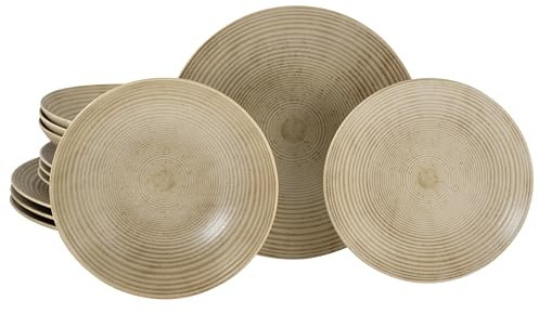 CreaTable, 21388, Serie Catania Sand, 12-teiliges Geschirrset für 4 Personen, Teller Set aus Steinzeug, spülmaschinen- und mikrowellengeeignet, Made in Portugal