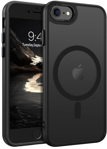 DUEDUE Cover Magnetica per iPhone 7/8/SE 2020/2022[Compatibile con MagSafe], Custodia Opaca per iPhone 8/7/SE Case con Pulsante metallico Ultra-Sottile TPU Silicone Anti-Scivolo, Nero