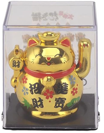 Cyrank Lucky Beckoning Cat, Japanese Maneki Neko Lucky Cat Waving Arm Cute Chinese Cat Small Solar Waving Cat Lucky Fortune Cat Good Luck Wealth Welcoming Cat for Home Car Decoration(Gold)