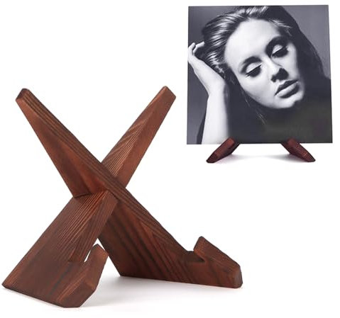 PUERSI Support Vinyle, Now Playing Support pour disques vinyles en bois - Accessoires rotatifs rétro - Marron rustique