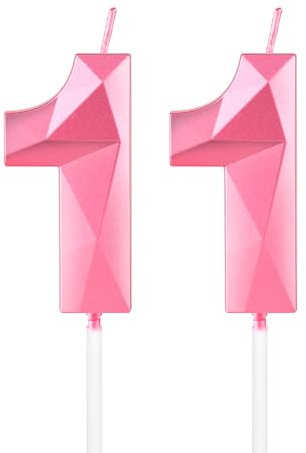 mciskin Pink 11th Birthday Candles, 3D Number 11 Candles for Cake, Girls Boys 11th Birthday Decorations,Pearl Pink Candle Cake Topper Decorations for Birthday Party Weddings Anniversary Supplies