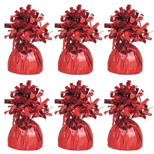 PARTYRAMA.CO.UK Red Foil Helium Balloon Weights 175gr - Pack of 6 - Durable & Colourful Weights for Birthdays Parties, Events & Celebrations - Perfect Balloon Weight Holders