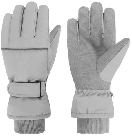 TRIWONDER Guanti da Sci per Bambini 4-12 Anni Guanti da Neve Bambino Guanti Invernali Termici per Bimbo Bimba Bambino Bambina (Grigio, M (6-8 anni))