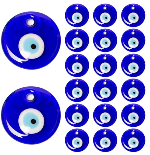 Pilikoll 20 Piezas 3cm Ojo Turco Ojos Turco para Colgar Turco Azul Nazar Boncuk Evil Eye Amuleto de la Suerte Turco Colgante Mal de Ojo Turco Colgante con Nev Nazar Boncuk para Pulseras de Bricolaje