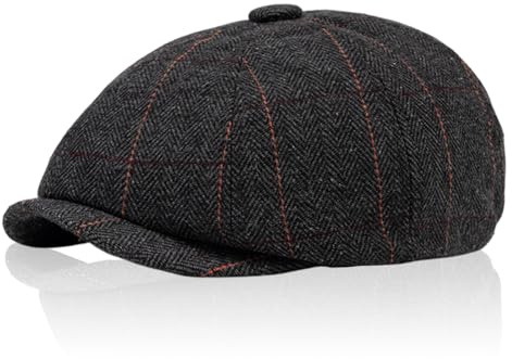 TUONYIS Casquette Beret Gavroche Homme Casquette,Souples Réglable Beret Plate Baker Hat,Herringbone Tweed Chapeau Newsboy Cap Flat Caps Hommes et Femmes (FR/ES, Numérique, 56, 61, Noir)
