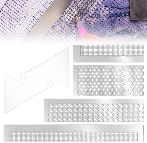 Neikafan Righello Pittura Diamante 4 Pezzi e Correttore Diamantati Strumenti Con Fori Quadrati per Diamond Painting 5D Rotondi