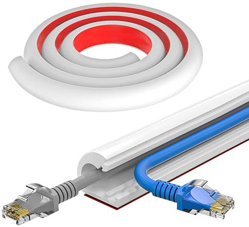 1m White Trunking For Electric Cables, Flexible Side Wire Covers Self Adhesive TV Cable Hider D Line Conduit Trunking Wires Organiser for Wires On Wall Floor Of Home & Office