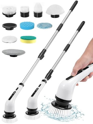 M.J COMFY-LIFE Electric Spin Scrubber - Cordless Bathroom Cleaning Brush with 9 Heads & Toilet Attachment, 2-Speed Sonic Scrubber for Tile, Shower & Floors (Rechargeable)