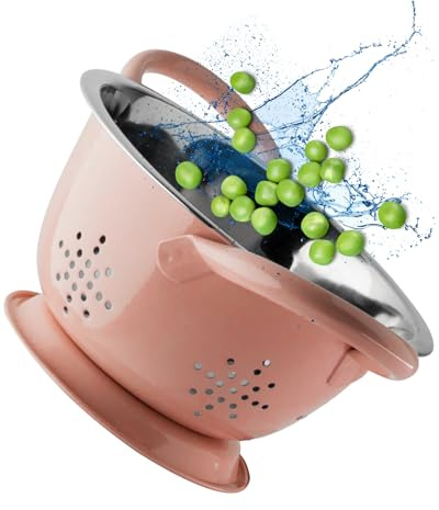 Stainless Steel Mini Colander - Durable & Rust Resistant Drainer with Perforated Drainage Holes & Ergonomic Side Handles. Strainer for Pasta, Veggies & Fruits. 15cm Dia x 8.6cm. Terracotta Clay