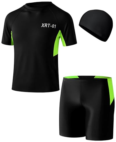 Cheerful Mario Boys Swimming Costume Kids Swimwear Set Short Sleeve Swimsuit Rash Gard Shirts Quick Dry Black-A 10-11 Years