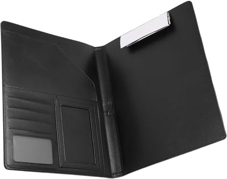 Hamwesh Classeur A4 avec Presse-papiers, Dossier Juridique en Cuir PU avec Plusieurs Poches, Organisateur de Bloc-notes de Bureau d'affaires pour Réunion, Voyage, école, Noir