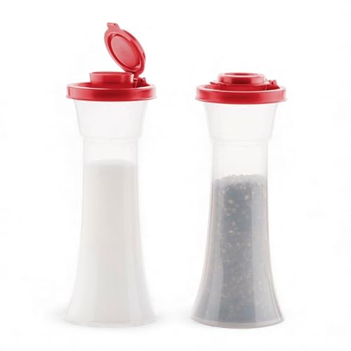 Tupperware Large Hourglass Salt and Pepper with Red Seals