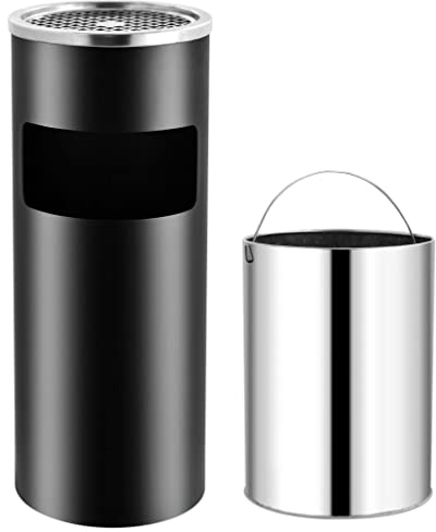 vidaXL Pattumiera con Posacenere da Albergo 30 L Lavabile Inserti Rimovibili Cestino Rifiuti Bidone Spazzatura Commerciale in Acciaio Inox Nera