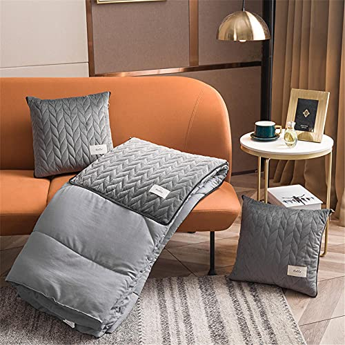 goodFarewell Reisedecke Überwurfkissen 2 in 1 Kissen Decke Wurfkissen Flugzeugdecke Warme Steppdecke für Ruhe Auto Büro Zuhause Schlafen Nickerchen Reisedecke (grau), 50X50CM/150X195CM