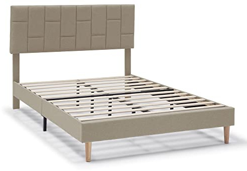 HOMN LIVING Estructura de Cama tapizada Sorni de 30 cm, Base para colchón, Somier de láminas de Madera, Montaje Sencillo, 90x190 cm, Beige