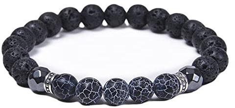 Musihy Perlenarmband Lavastein Herren, Rosenkranz Armband Mode Elegantes Perlenarmband Umfang 16.7CM