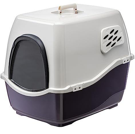 Ferplast Katzentoilette mit Deckel Maxi Bill, Große Katzentoilette, Katzenklo mit Haube, mit 2 Anti-Geruchsfiltern, 57 x 45 x H 48 cm, Tür und Griff Abgedunkelt