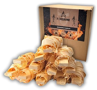 BAVAFIRE FIREBONE - 12x XXL Turbo Öko Anzünder - Anzündholz mit Holzwolle - schnelles Anzünden von Kamin, Grill, Ofen und Feuersschalen - PEFC zertifizerter Grillanzünder & Kaminanzünder