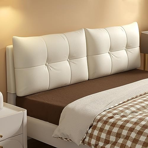 ZZYK Cuscino da Parete Tinta Unita Testata in Ecopelle Bottone Fisso Schienale Grande Rettangolo Casa Camera da Letto Cuscino con Rivestimento Sfoderabile,Bianca,Paste 35/Single
