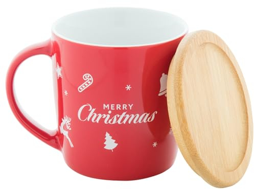 noTrash2003 Gobelet de Noël avec couvercle en bois Merry Christmas Design Tasse à café chocolat chaud cacao vin chaud avec couvercle
