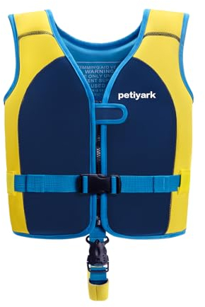 Petiyark Schwimmweste Kinder 5-7 Jahre, Neopren Schwimmweste für Kinder mit verstellbaren Schnallen&Sicherheitsgurten, Ideale Schwimmhilfe für Jungen und Mädchen Baby Schwimmflügel, Blau-M/20-25kg