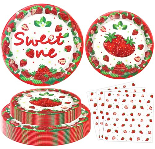 120 Packs Berry First Birthday Party Supplies - Sweet One Birthday Decor, Summer Fruit Tableware Set - Strawberry Themed Plates, Party Napkins Serves 40