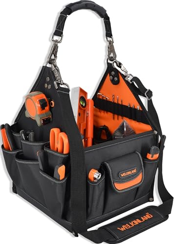 WELKINLAND Werkzeugtasche mit 40 Fächern, 25 l, Werkzeugtasche, technische Werkzeugtasche, elektrische Werkzeugtasche, offene Werkzeugtasche, Werkzeugtasche mit Griff, Wartungswerkzeugtasche