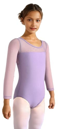 AOQUNFS Mädchen Masche Langarm/Ärmellos Ballett Body Kinder Turn Leotards Mädchen Gymnastikanzug, AM3000ZX-Lila, 7-8Jahre