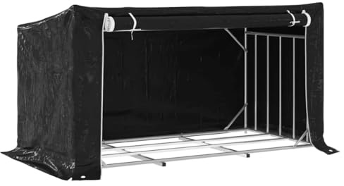 vidaXL Vedställ med regnskydd 200,5x100,5x110,5 cm galvaniserat stål, vedhållare, vedförvaring utomhus, vedförvaring, vedhållare för eldstad