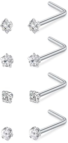 LAURITAMI 20G piercing nez anneaux Mince, Spirale Acier Chirurgical pour piercing nez Fiche Double Anneaux Or Argent Set, Fiche pour piercings nose avec Zirconia pour femmes et hommes