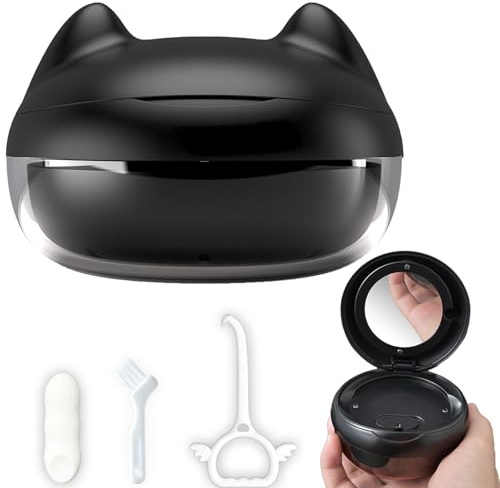 Gaboolo Retainer Case Denture Bath Case Basket Mirror Leak-proof Black Cat