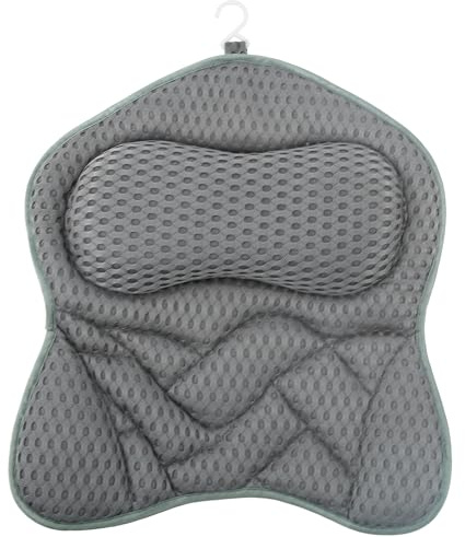 Bath Pillow, 4D Ergonomic Bathtub Spa Pillow Breathable Air Mesh Bathtub with 6 Suction Cup and Hook for Head, Shoulder, Neck and Back Support Fits All, Hot Tub and Home Spa(black)