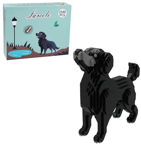 Larcele 1546 Pièces Micro Blocs de Construction Kit, Bricolage Mini Blocs de Briques Jouet Set pour Les 12 Ans et Plus KLJM-02 (Retriever à Poil Plat)