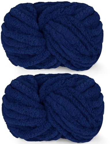 Reessy Chunky Yarn for Hand Knitting, 2×250g Super Chunky Yarn-Deep Blue | Soft Thick Wool Jumbo Yarn for Crocheting, Fluffy Plush Blanket Yarn for Knitting Blanket Pet Bed Mats Sofa Mats