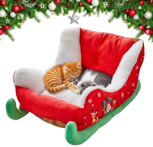 Generico Cuccia per Gatti,Letto Natalizio Per Cani - In Peluche Morbido E Accogliente Per Cuccioli Di Cane E Gatto, Per Dormire Durante Le Feste Invernali, Confortevole Posto Di Riposo