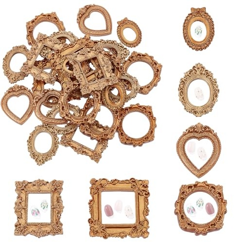 NICENEEDED 60 pz Mini Cornici Dorate, Piccole Cornici per Foto Barocche Antiche Vintage, Minuscole Cornici per Foto Da Tavolo con Supporto